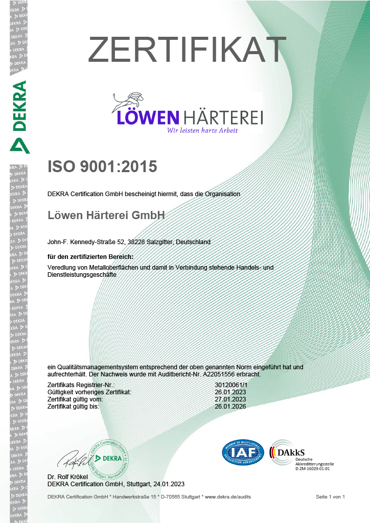 ISO Zertifikat Löwenhärterei